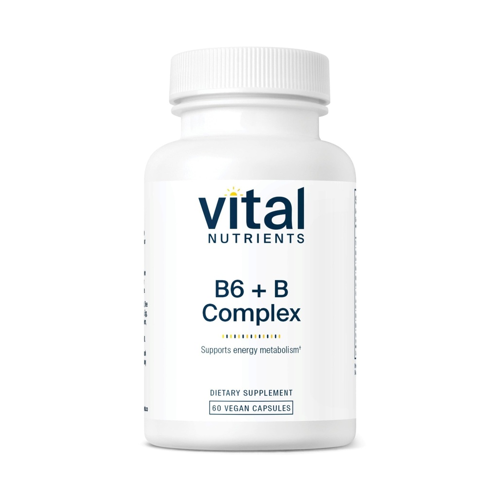 Nutrientes Vitales Vitamina B6 + Complejo B Vida Metilada Vegan Vitaminas B para Energía, Metabolismo, Salud del Corazón* TENIDO Vitamina B6 de alta potencia para el malestar menstrual * TEN Gluten, Lácteos, Soy Gratis TENIDO 60 cápsulas