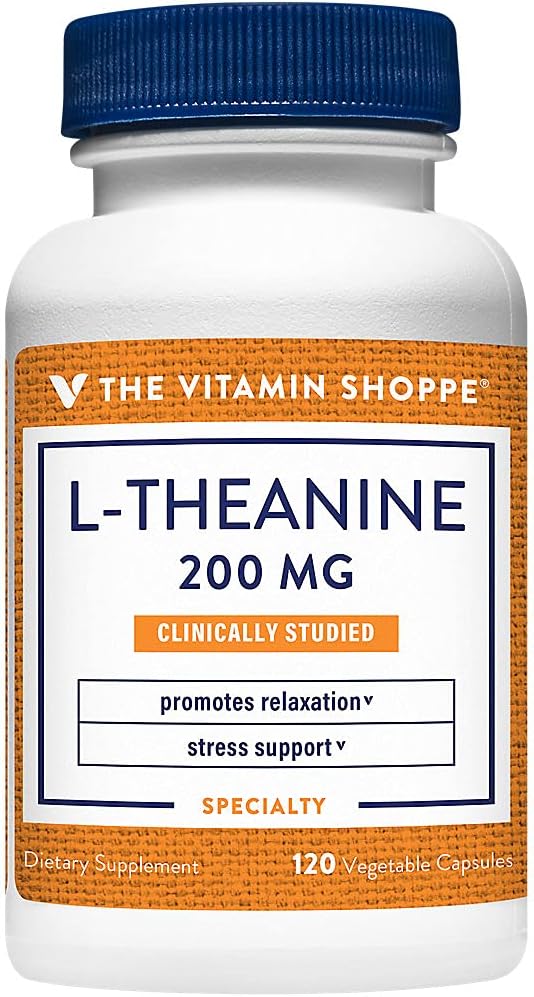L-Theanine, clínicamente estudiado - Promueve la Relajación & Stress Support - 200 MG, 120 Vegetable Capsules, 120 Servings by the Vitamin Shoppe