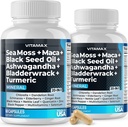 Sea Moss, Maca, Black Seed Oil, Ashwagandha, Bladderwrack, Turmeric - Elderberry, Vitaminas C &amp; D3, Dandelion " Black Pepper - Made in USA- 120ct