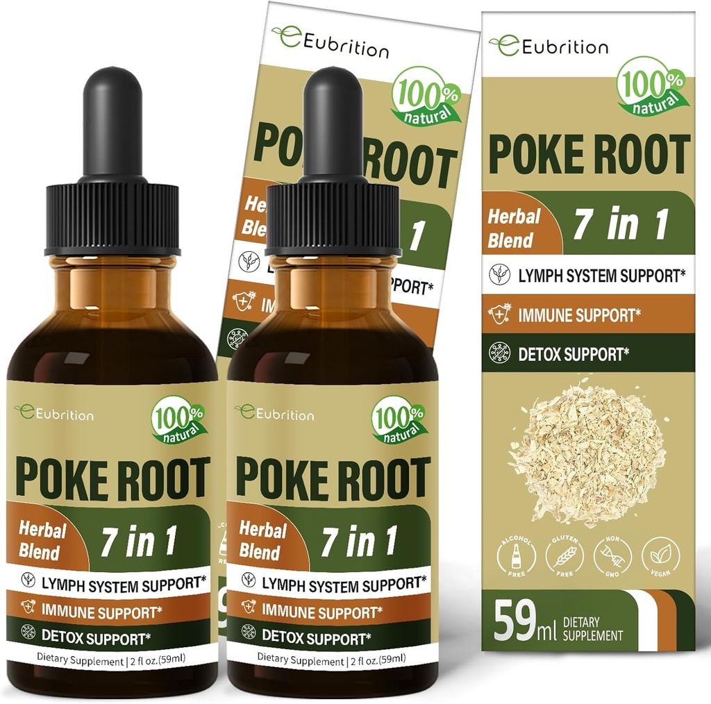 Lymph System Support with Poke Root Drops, Lymphatic Drainage Supplement for Lymphedema, 7 in 1 Formula with Goldenseal Extract for Immune Support, Dandelion for Detox & Cleanse. 4oz