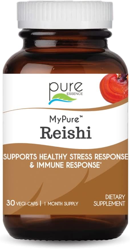 PURE ESSENCE LABS MyPure Reishi Organic Mushrooms Supplement - 100% Real Mushroom Extract for Immune Support, Stress Relief, Build Energy (30 cápsulas)