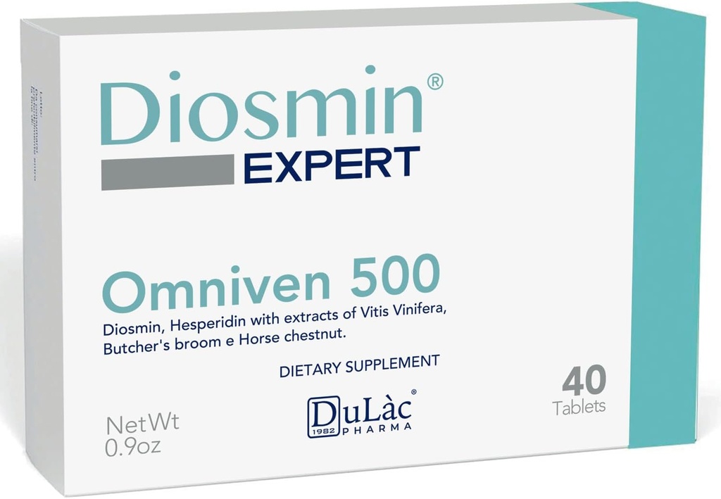 Dulàc - Omniven 500-40 Tablas Diosmin, Extracto de Castaña de Caballo, Carnicería, Hesperidin. Suplemento dietético, hecho en Italia