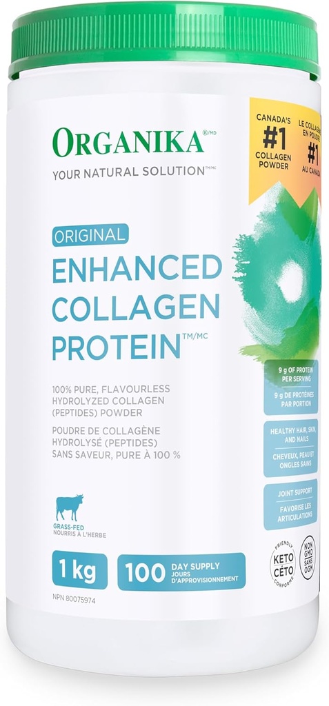 Organika Original Enhanced Collagen, 100% Puro, sin sabor Collagen (peptides) Polvo, 1kg