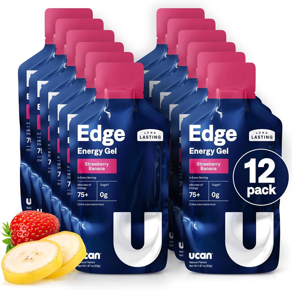 UCAN Edge Energy Gel Shots, Strawberry Banana (12, 2 Ounce Packets) para Running, Training, Workouts, Fitness, Cycling, Crossfit peru Sugar-Free, Vegan, &amp; Keto Friendly Energy
