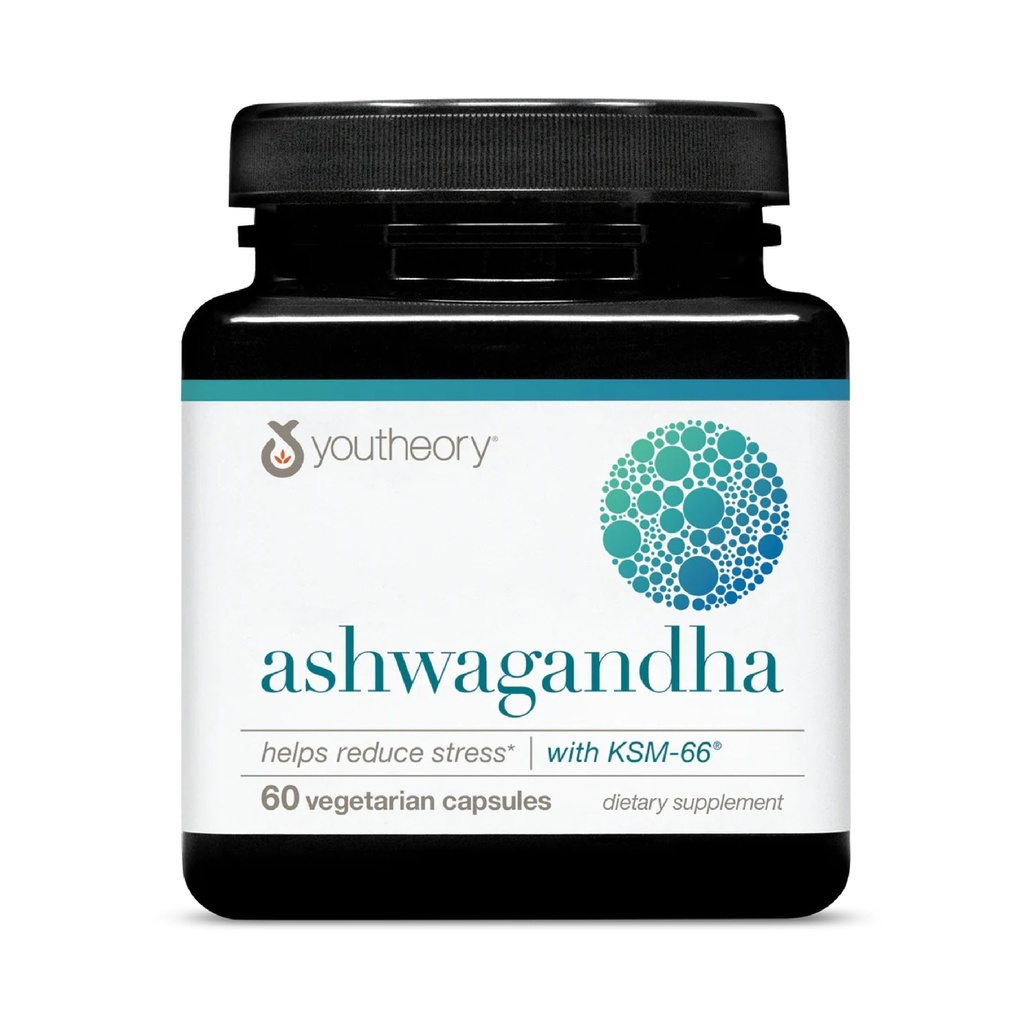 Youtheory Ashwagandha - 1,000 mg - Energía, sueño, estrés " Cortisol Support Supplement - Adaptogenic Herbal Blend with Organic KSM-66 Ashwagandha " Ginger - 60 Vegetarian Capsules (30-Day Supply)