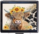 7 días cromado brillante plata píldora organizador con espejo interior tiene 8 compartimentos separados rectángulo 7 días caja de la píldora del día (Highland Cow)