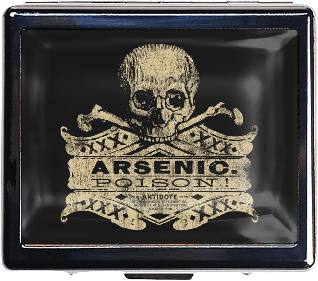 7 días cromado brillante plata píldora organizador con espejo interior tiene 8 compartimientos separados rectángulo 7 días caja de la píldora de la caja (Vintage Arsenic Skull Poison)