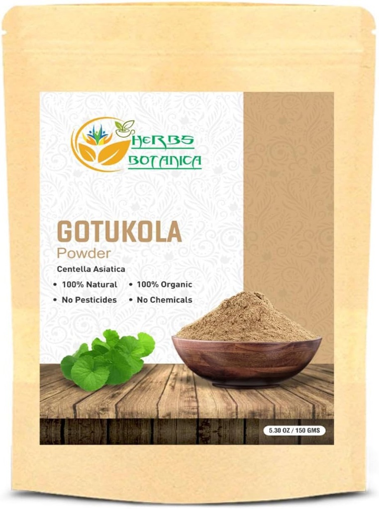 Herbs Botanica Gotu Kola Powder (Centella asiatica) 5.3 oz/150 GMS para el té, el crecimiento del cabello y el bienestar saludable Nervous System Finely Ground Herbal Powder for DIY Beauty &amp; Supplements