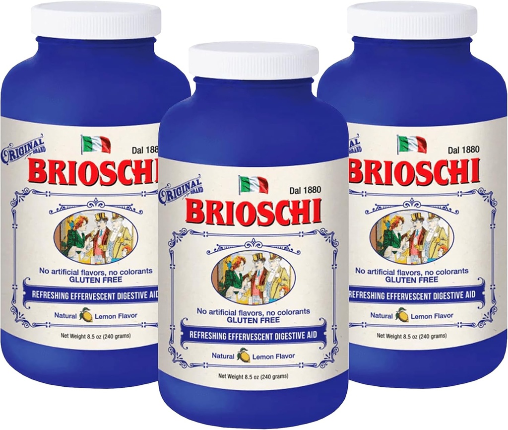 Brioschi Italian Lemon Flavored Effervescent Heartburn, Upset Stomach, Acid Indigestion, 8,5 oz Bottle (Pack of 3)