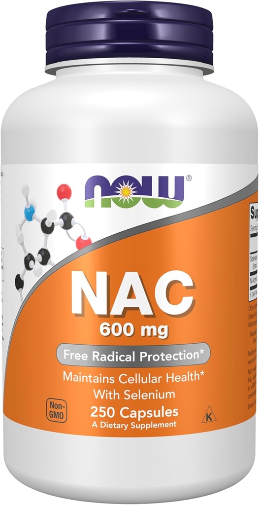 AHORA Suplementos, NAC (N-Acetyl Cysteine) 600 mg con Selenium, 250 cápsulas Veg
