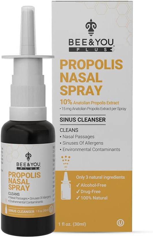 BEE y You Plus Natural Propolis Nasal Spray 1 Fl oz ← Congestion Relief Drug Free &amp; Alcohol Free, Sinus Relief, Allergy, Nasal Moisturizing Spray