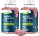 Viteey Calcium Magnesium Zinc Gummies with Vitamin D3 - Supports Bone Health, Nerve & Immune Function - Calcium Magnesium Zinc D3 for Adults &amp; Teens - GMO Gratis - Chewable Raspberry Flavored Gummy