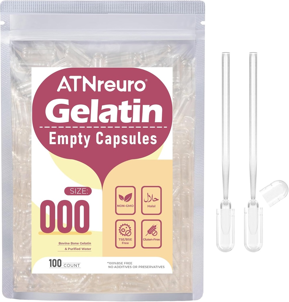 Tamaño 000 Empty Gelatin Capsules con 2 Micro Spoons - 100 Conde Empty Clear Capsule - Empty Pill Capsules para Powders Suplementos