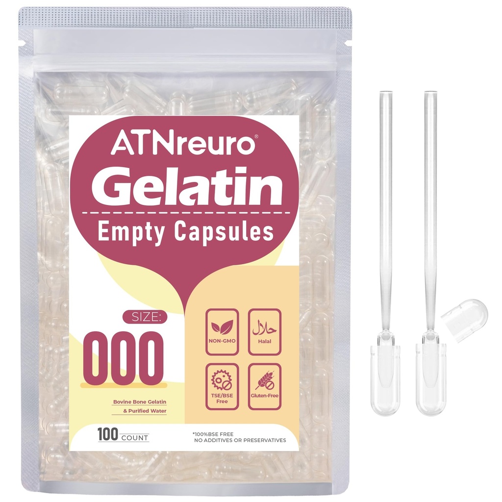 Tamaño 000 Empty Gelatin Capsules con 2 Micro Spoons - 100 Conde Empty Clear Capsule - Empty Pill Capsules para Powders Suplementos