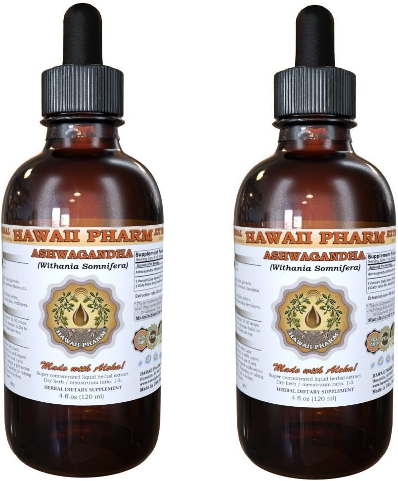 Ashwagandha Liquid Extract, Organic Ashwagandha (Conania Somnifera) Dried Root Tincture Suplemento 2x4 oz