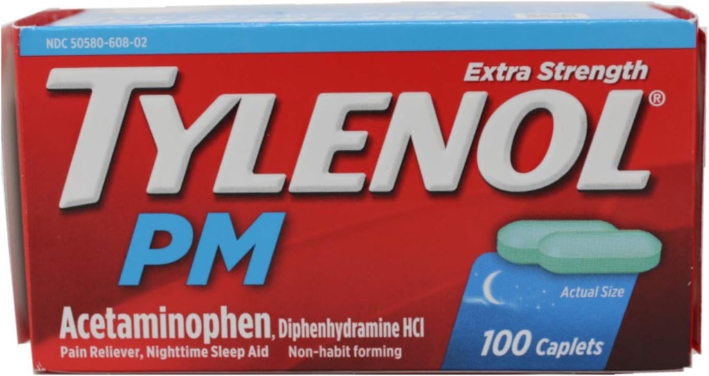 TYLENOL PM Extra Strength Doin Reliever/Nighttime Sleep Aid Caplets 100 ea