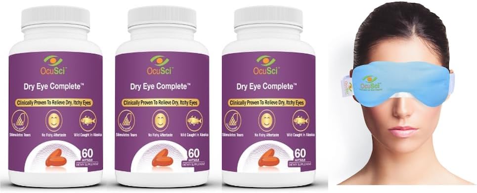 Ojo seco completo, formulado para ojos secos. Ingredientes de salud de visión final: Omega-3, Omega-7, Lutein, vitamina D3 (3 mes de suministro)