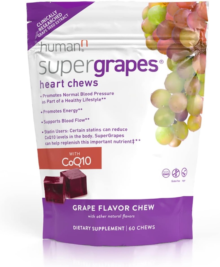 HumanN SuperGrapes Chews Suplemento – 100mg CoQ10 y Grape Seed Extract – de los creadores de SuperBeets - Grape Flavor, 60 Conde