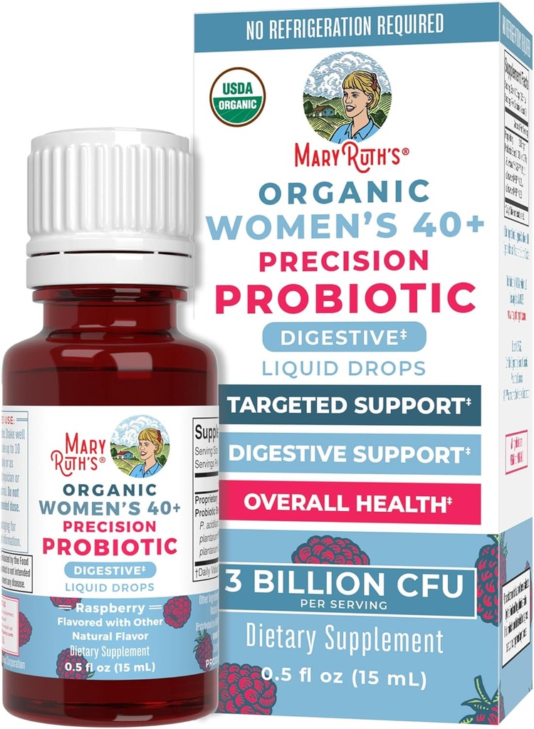 MaryRuth Organics USDA Organic 40 Womens Probiotic Liquid Drops ← Probiotics for Digestive Health ← Stress-Related GI Issues ← Occasional Gas Relief for Adults ← Vegan ← Dairy Free ← 30 Servings