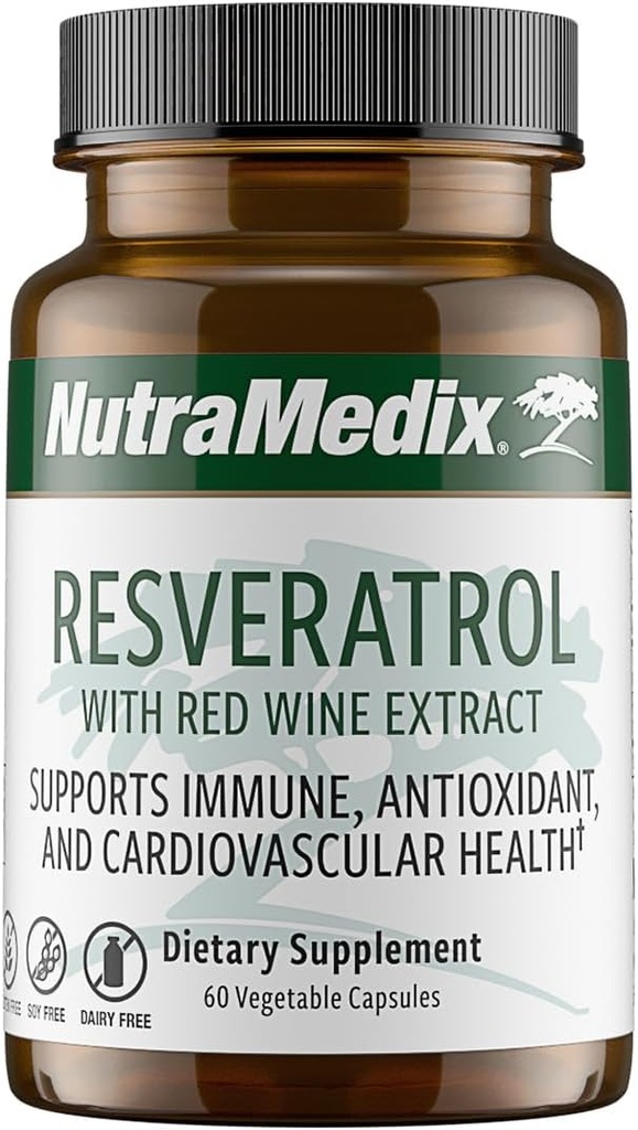 NutraMedix Resveratrol Capsules - Bioavailable Antioxidantes Suplemento de Red Wine Extract + Grape Skins - 200mg Japanese Knotweed for Immune & Cardiovascular Support (60 Capsules)