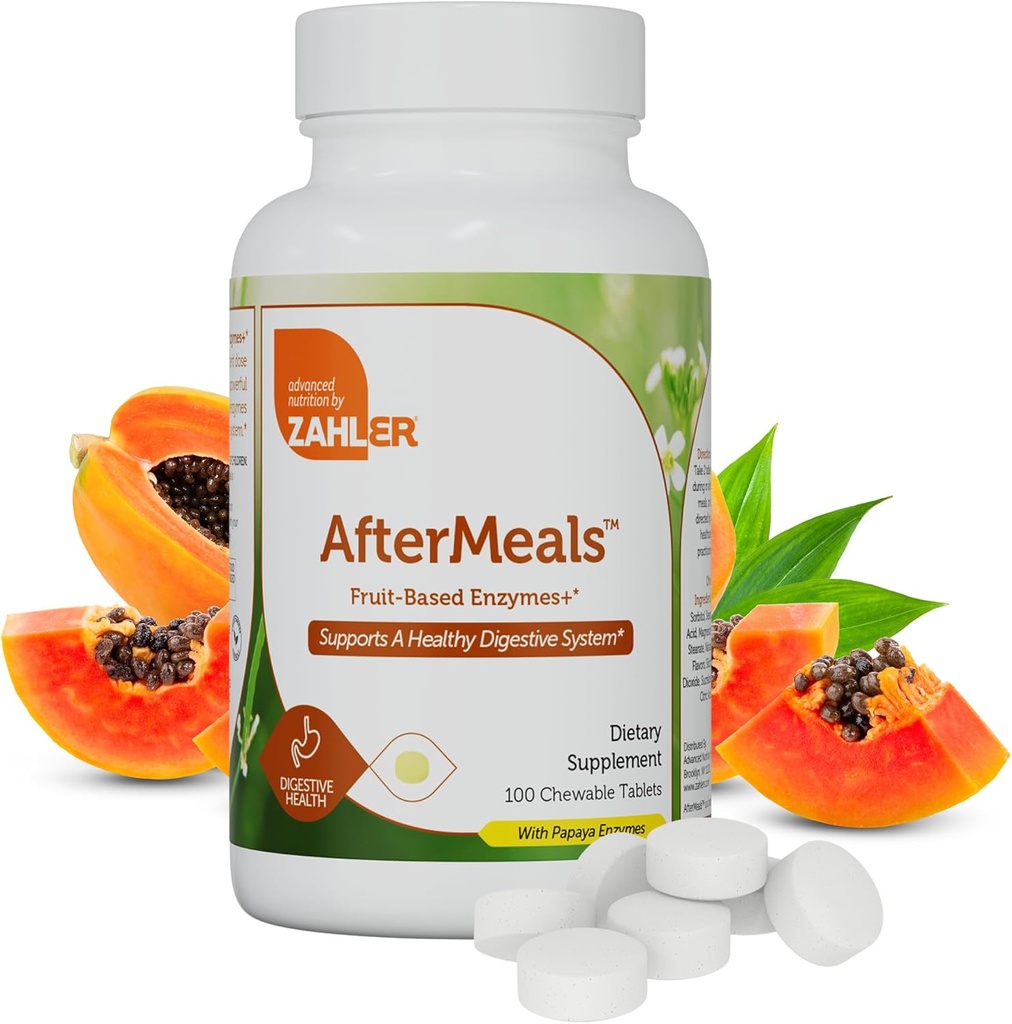 Zahler AfterMeals Digestive Enzymes for Digestion Health - Chewable Fruit-Based Digestive Enzymes for Women &amp; Men with The Power of Papaya and Pineapple - Kosher Gluten Free Made in USA (100 Tablets)