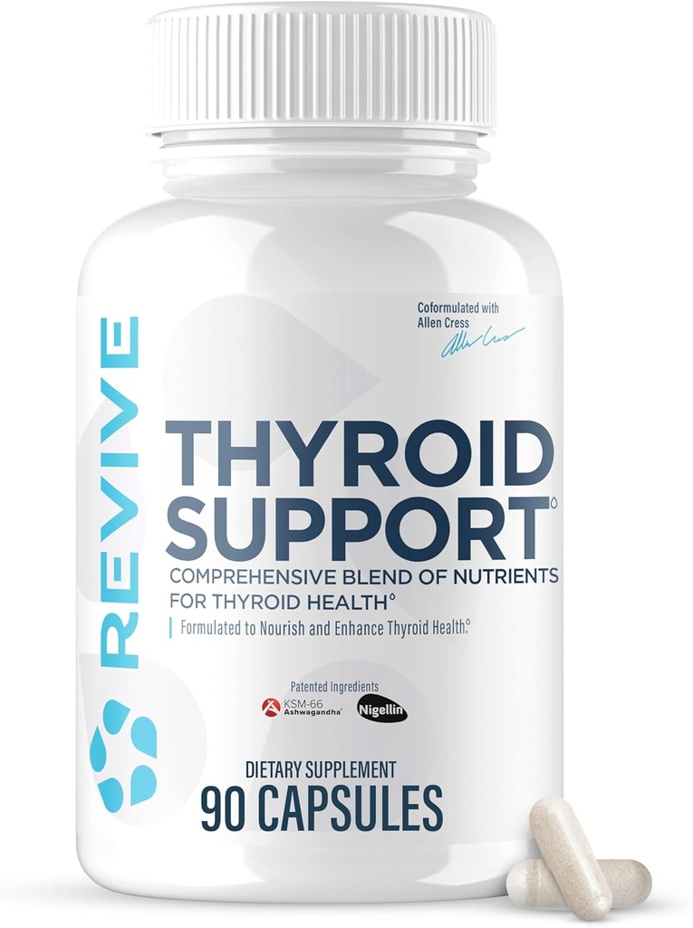 Revive MD Thyroid Support Supplement for Men & Women - Comprehensive Blend of Nutritents Supports Healthy Thyroid Function with Essential Vitamin, Minerals & Herbs (90 Capsules, 30 Servings)