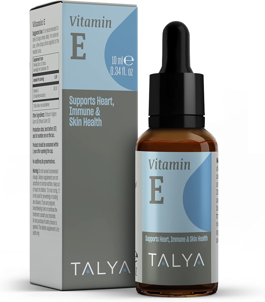 TALYA Vitamin E Liquid Drops 0.34 fl.oz | Bone, Joint, Heart Health | Vitamin E Oil for Scars & Skin | Glass Bottle with Dropper | Vitamin E Supplement, Non-GMO, Vegan
