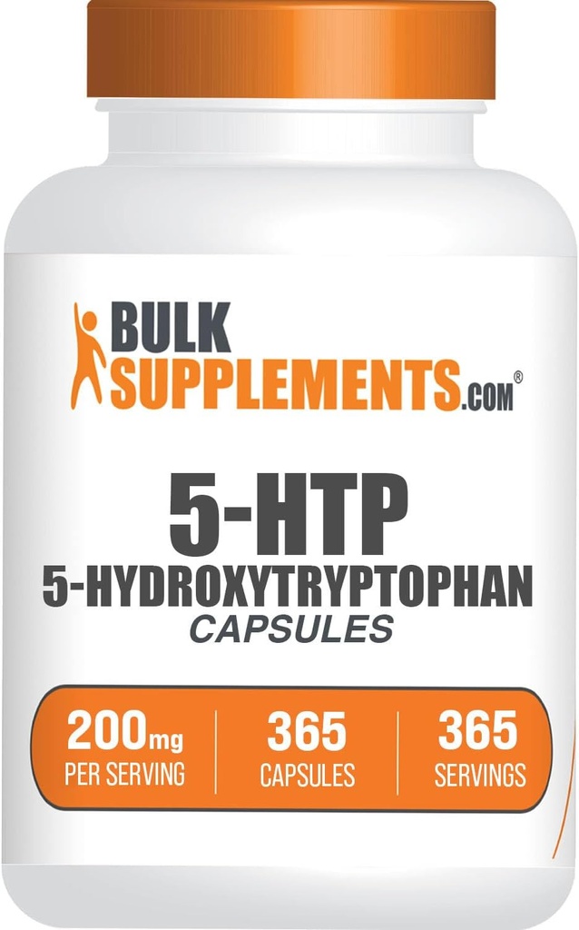 BulkSupplements.com 5-HTP Capsules - 5-Hydroxytryptophan, 5-HTP 200mg, 5 HTP Supplement - Amino Acid Supplement, Gluten Free, 1 Capsule per Serving, 365 Capsules (Pack of 1)