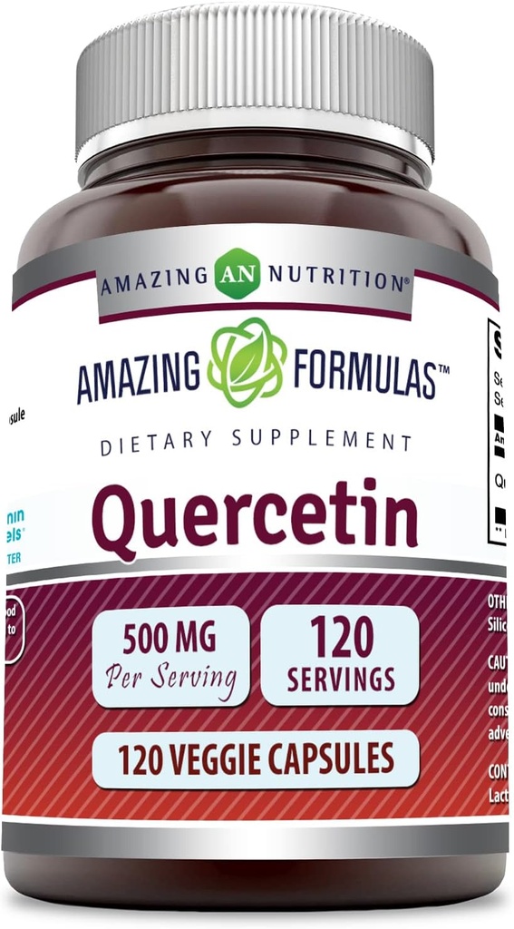 Amazing Formulas Quercetin 500mg 120 Veggie Capsules Supplement - Non-GMO - Gluten Free - Supports Overall Health & Well Being