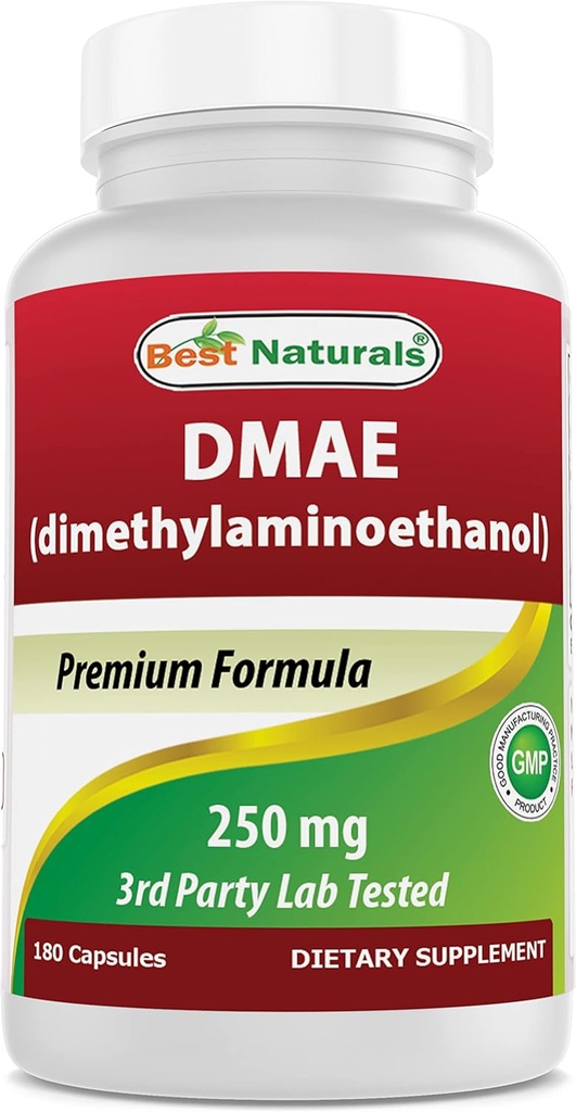 Mejores Naturales DMAE Suplemento 250 mg 180 cápsulas - Dimethylaminoethanol Bitartrate