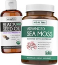 Black Seed Oil Liquid & Sea Moss (2-Month Supply) Sea & Seed Fusion Bundle - Black Seed Oil Liquid (16fl.oz) Premium Cold-Pressed Clack Cumin Seed Oil & Organic Irish Sea Moss with BioPerine - Vegan