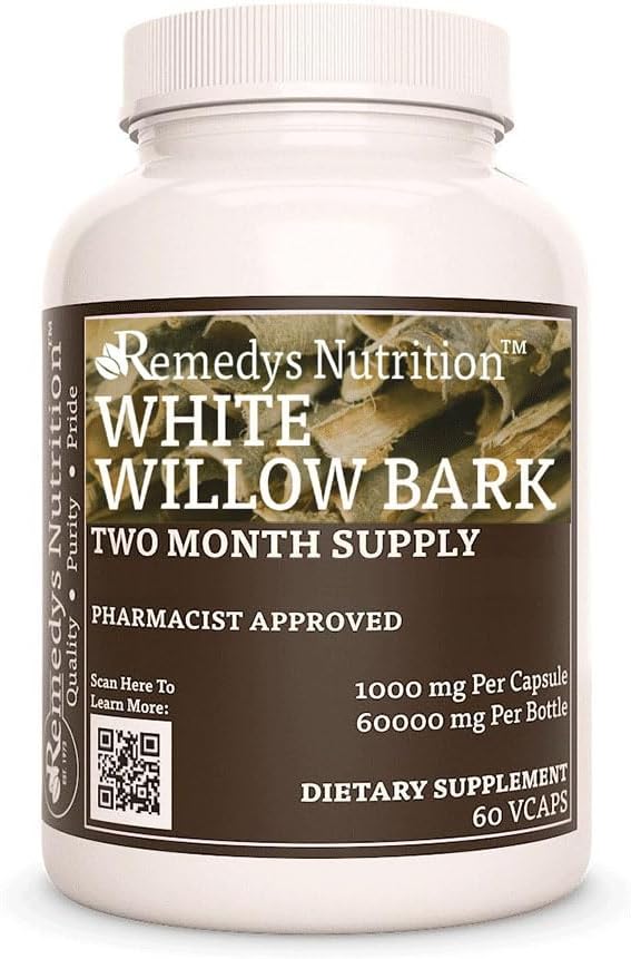Nutrición de Remedy White Willow Bark  durable 1,000 mg, 60 Vegan Capsules Herbal Suplemento dietético 