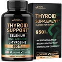 Asistencia para tiroides para mujeres - Selenium 200 mcg TEN Astragalus TEN Zinc & Iodine TEN L-Tyrosine TEN Adaptogen Herbs - 21-in-1 Antioxidant &amp; Immune Support - Made in USA - Vegan, Non-GMO, Lab Tested - 60 cápsulas