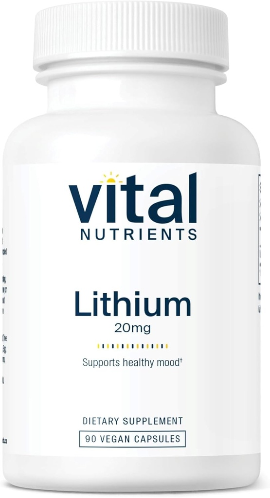 Nutrientes Vitales Lithium Orotate 20mg ← Suplementos de Litio Vegan para la memoria, estado de la mente y salud conductual* ¦ Gluten, Dairy, Soy Gratis