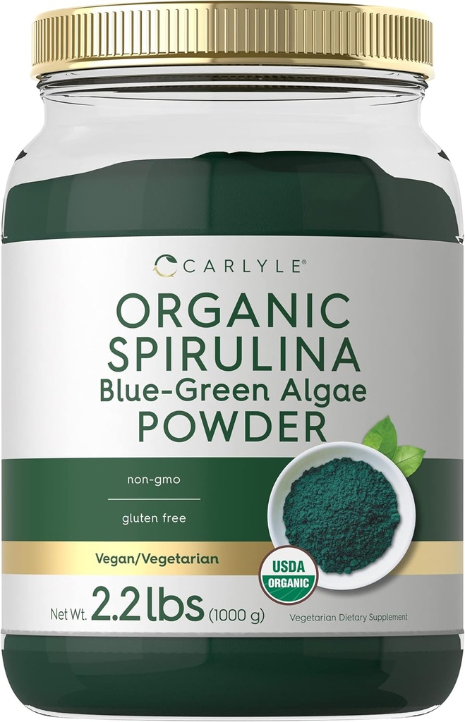 Carlyle Organic Spirulina Powder 2.2 lbs ← Blue Green Algae  8g Spirulina per Serving ← Vegan, Non-GMO, Gluten Free Supplement