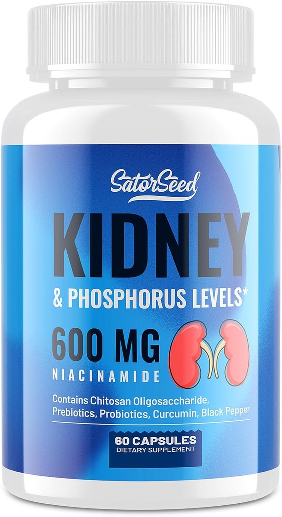 Kidney Cleanse Detox " Repair – Kidney Support Supplement with 600mg Niacinamide, Chitosan Oligosaccharide, Curcumin, Probiotics – Phosphorus Binder – 60 cápsulas