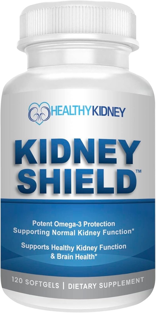 Escudo de riñón Omega 3 Suplementos de aceite de pescado - DHA EPA Omega 3 Suplemento para la salud de los niños de mujeres - Omega3 para apoyar la función de los riñones normales " Limpiar, Detox " Reparación - 120 Softgeles de limón