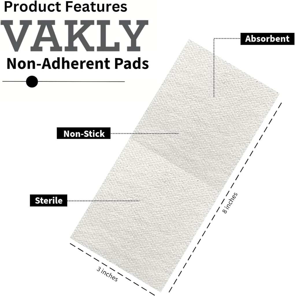 Sterile No Adherent 3x8 Gauze Pads - Thick Non-Stick Wound Dressing 3''x8'' Individually Sealed ← Altamente Absorbent Rectangle Bandage  Painless Removal (20)