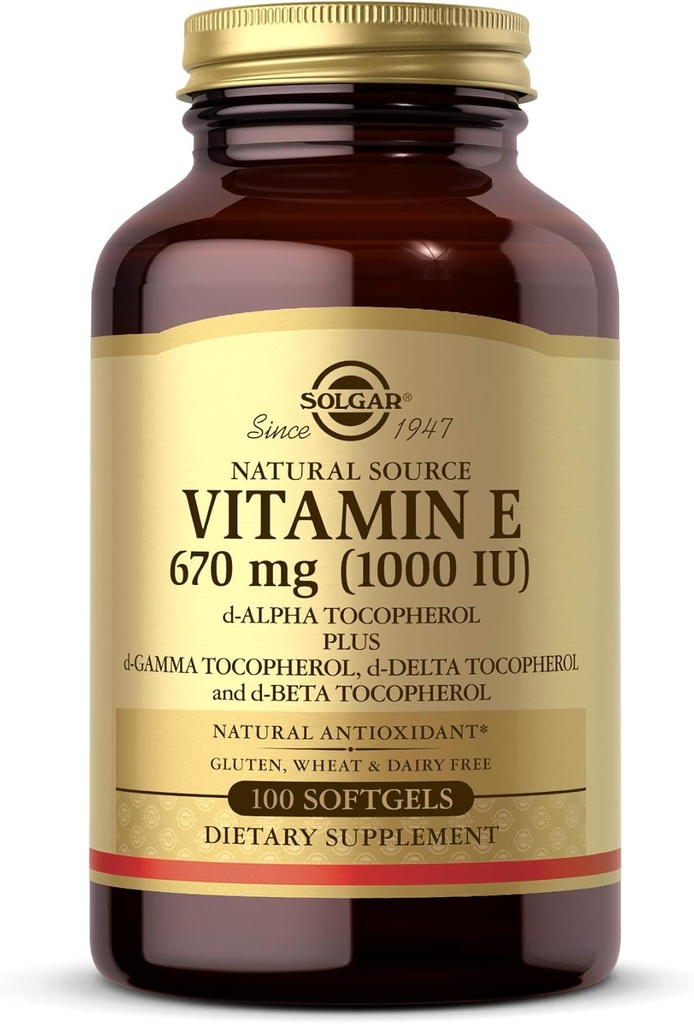 Solgar Vitamina E 670 mg (1000 UI), 100 Softgeles mixtos - Antioxidante natural, Skin &amp; Immune System Support - Vitamina E naturalmente alimentada - Gluten Free, Dairy Free - 100 Servings