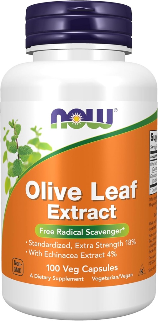 NOW Foods Supplements, Olive Leaf Extract with Echinacea Extract 4%, Extra Strength, Free Radical Scavenger*, 100 Veg Capsules