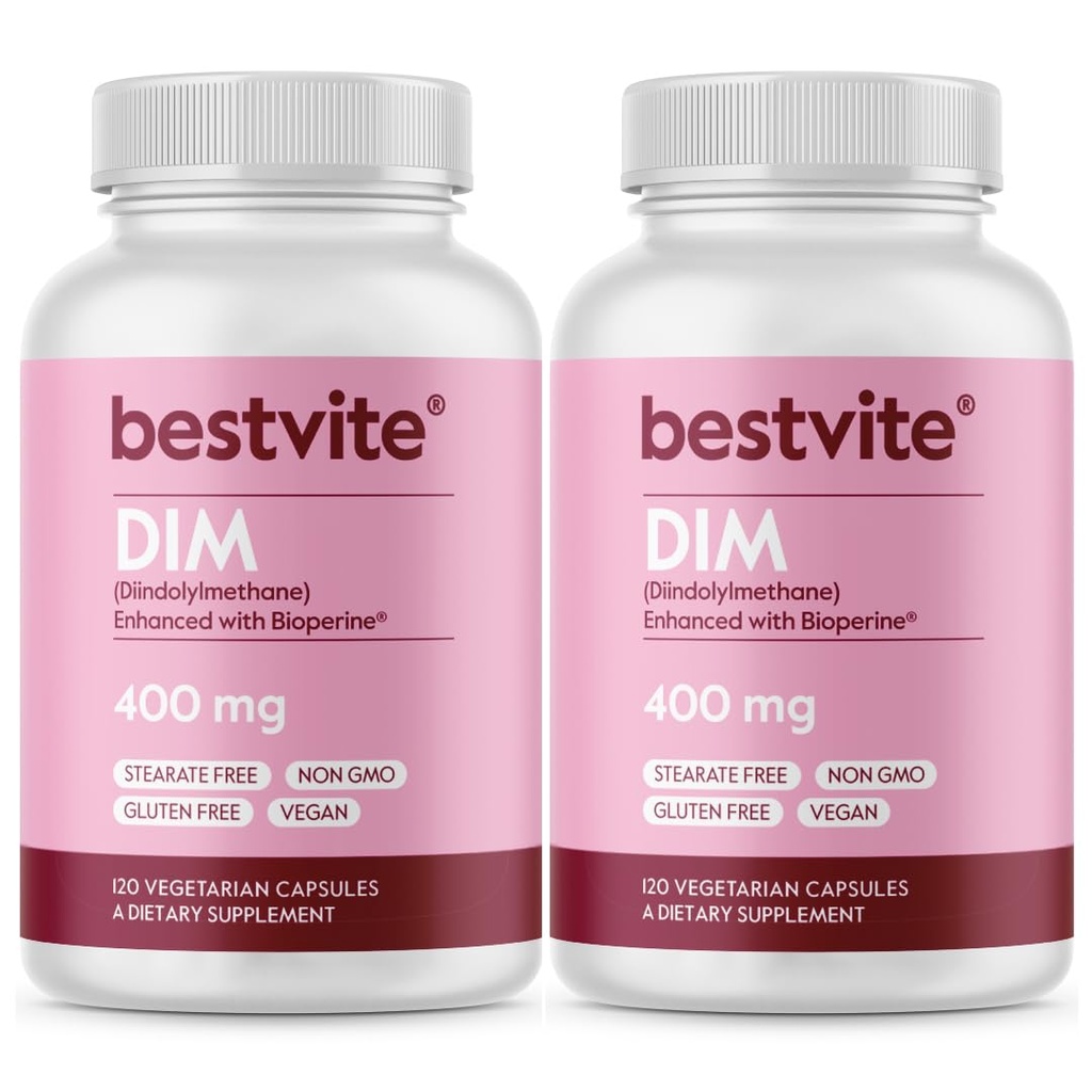 MEJORVITE DIM (Diindolylmetano) 400 mg con Bioperina (240 cápsulas vegetarianas) (120 x 2) - Sin esteroides - No gelatina - Vegan - No GMO - Gluten Gratis