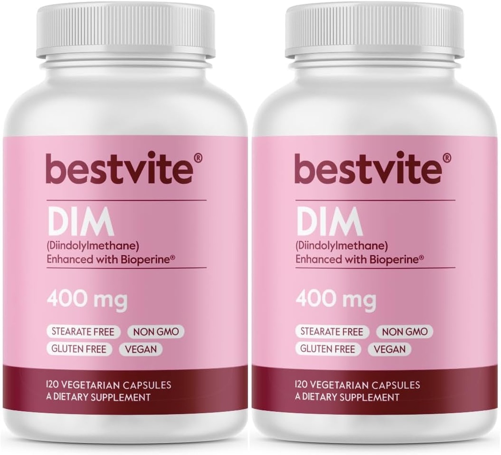 MEJORVITE DIM (Diindolylmetano) 400 mg con Bioperina (240 cápsulas vegetarianas) (120 x 2) - Sin esteroides - No gelatina - Vegan - No GMO - Gluten Gratis