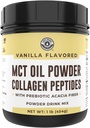 Keto MCT Oil Powder + Collagen + Prebiotic Acacia Fiber, Vanilla Flavor, 16oz. MCT Oil Powder de Cocos. Grass Fed Collagen, Perfecto para Keto, 0 Net Carb, Stevia, Erythritol, Powdered Drink