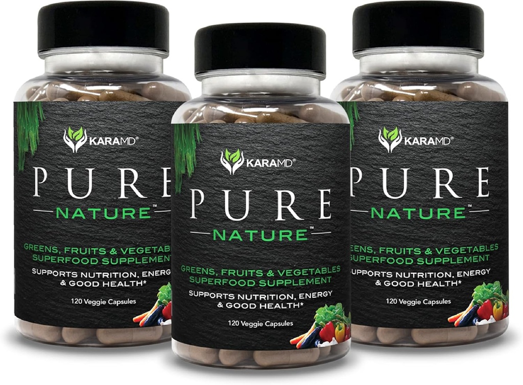 KaraMD Pura Naturaleza TENIDO Verdes, Frutas y verduras Suplemento TENIDO Vitaminas, Fibra & Antioxidantes TEN 20 Frutas y Verduras Suplementos para la Energía " Digestión ANTE Gluten Libre " Vegan Friendly (3 Pack)