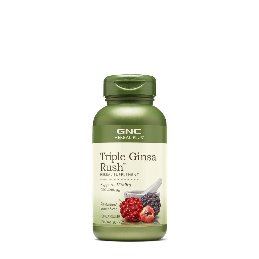GNC Herbal Plus Triple Ginsa Rush, Supports Vitality and Energy, 100 Capsules
