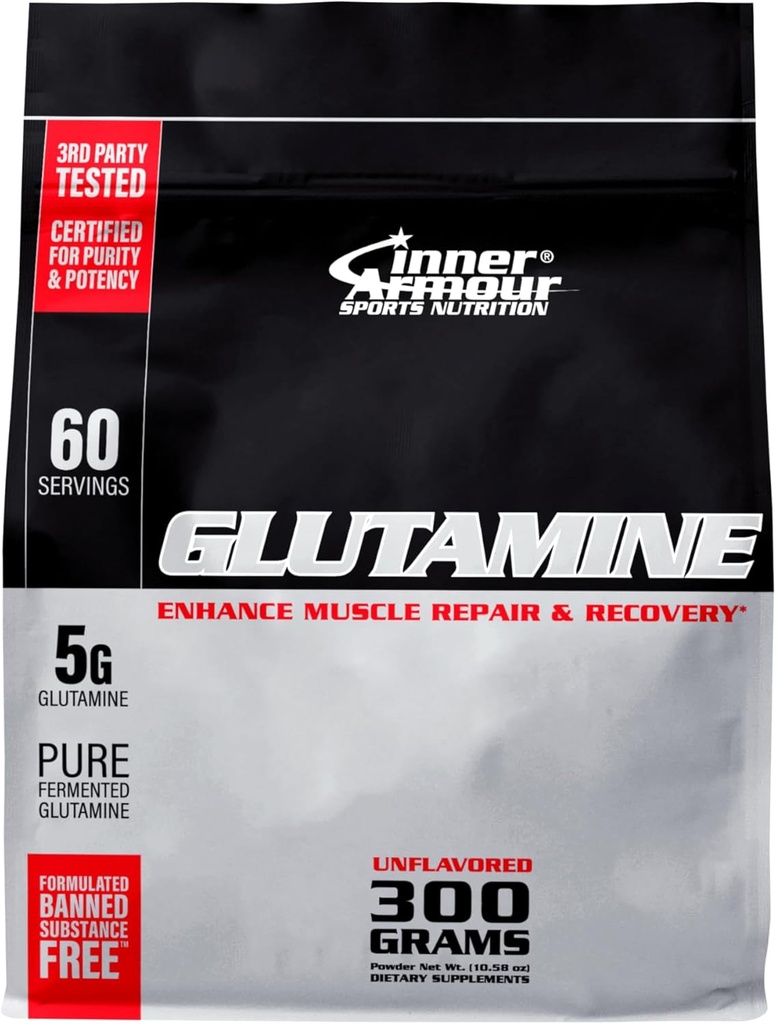 Pure Glutamine Powder – Post Workout Recuperación – Crecimiento muscular – Función del sistema inmune - Dissolving rápido, libre de sabor, Vegan-Friendly Fitness Suplemento - 300 gr o 60 Servimientos