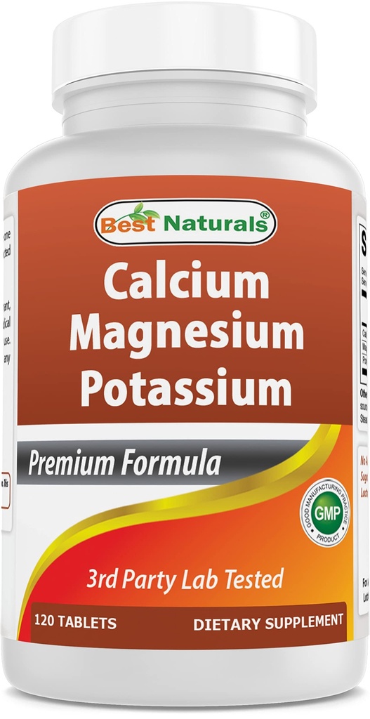 Mejores Naturales Calcio Magnesio Potasio - 120 Tabletas - No GMO &amp; Gluten Gratis