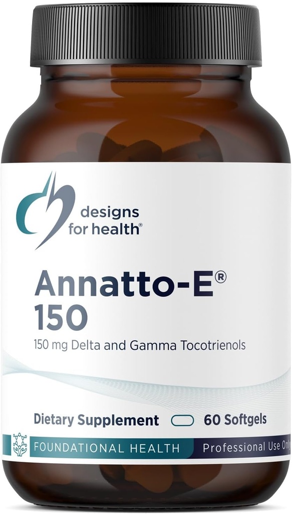 Diseños para la salud Annatto-E 150mg Tocotrienols - DeltaGold Vitamin E Complex Supplement with Delta + Gamma Tocotrienols - Cardiovascular, Healthy Aging + Antioxidant Support - Non-GMO (60 Softgels)