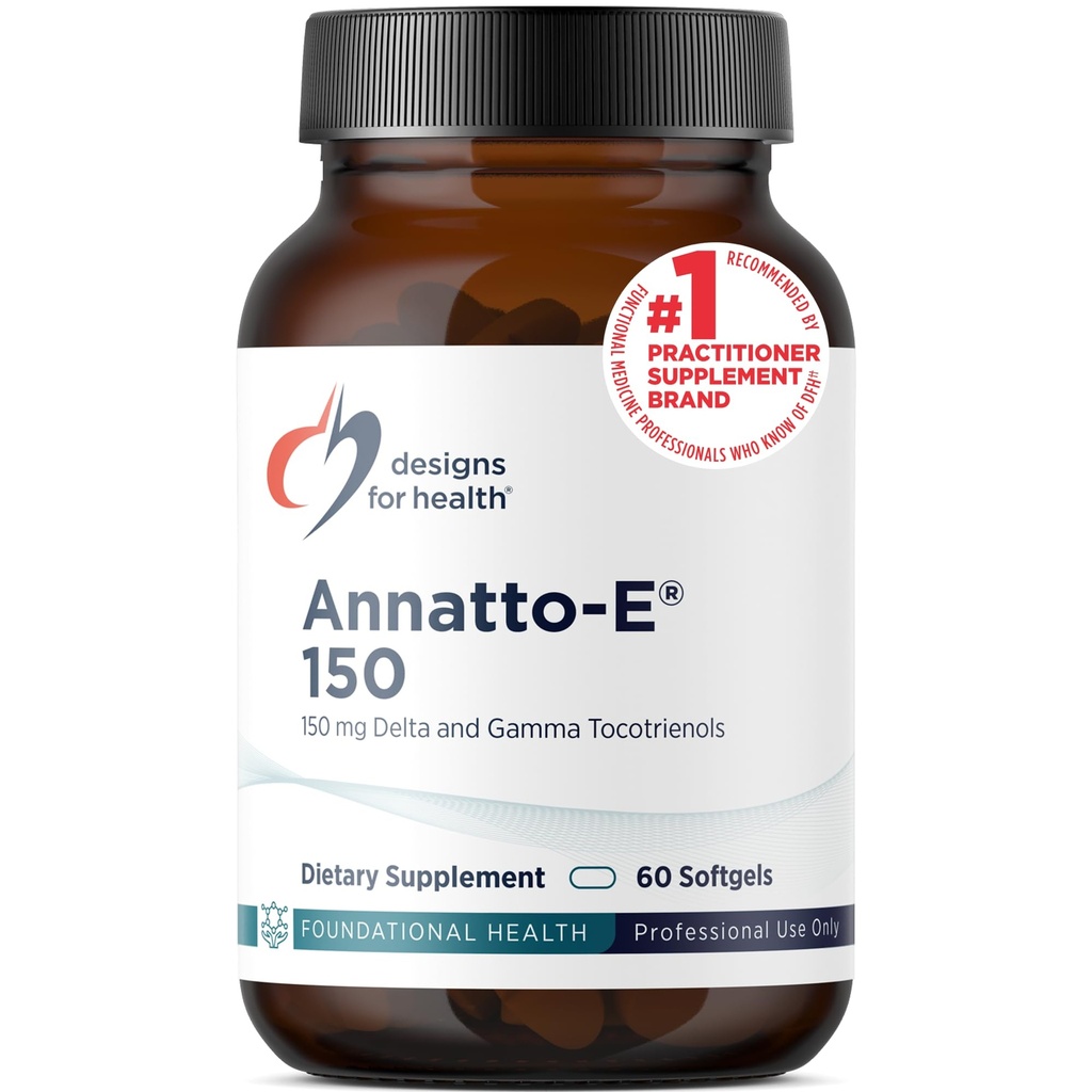 Diseños para la salud Annatto-E 150mg Tocotrienols - DeltaGold Vitamin E Complex Supplement with Delta + Gamma Tocotrienols - Cardiovascular, Healthy Aging + Antioxidant Support - Non-GMO (60 Softgels)