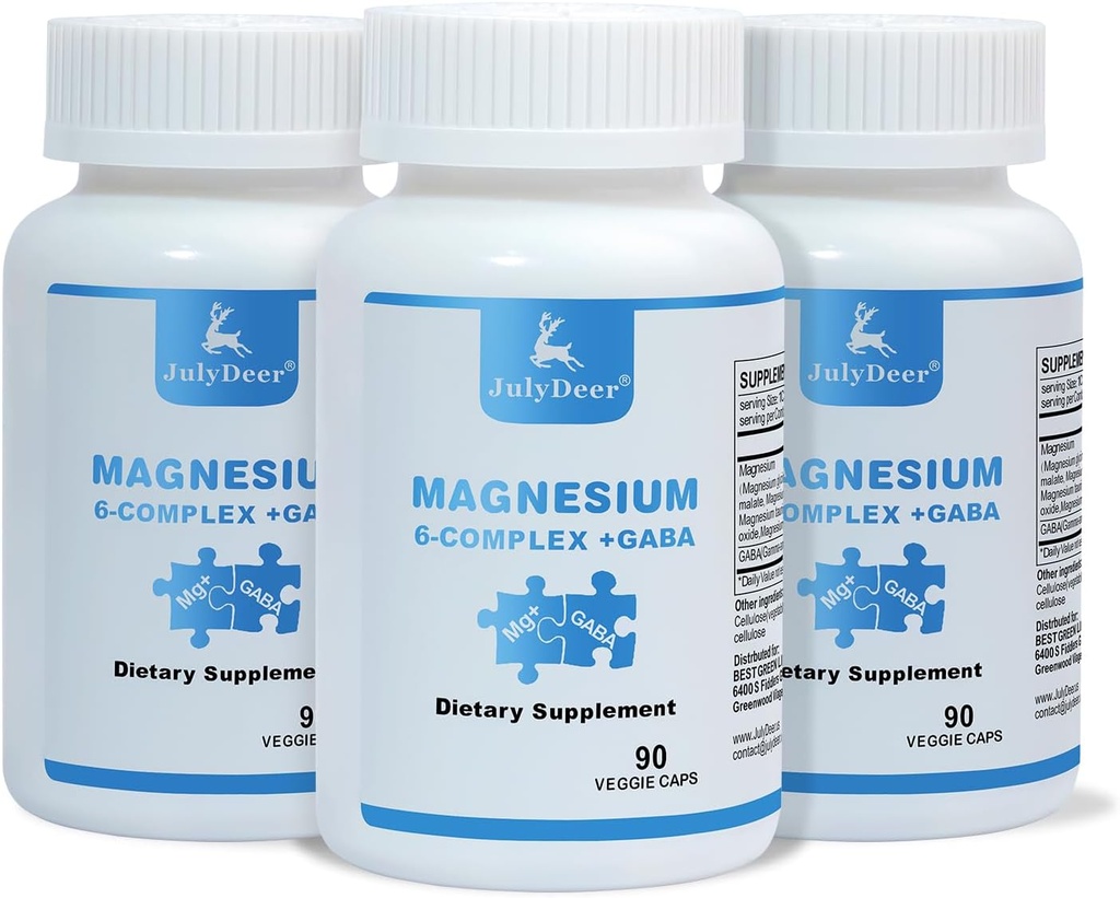 3 Botellas Complejo de Magnesio Seis veces Ø 350mg de Magnesium Glycinate, Malate, Citrate, Taurine, Oxide, L-threonate for Muscles,Nerves, limitada Energy, GABA Sleep Support TEN High Absorption TEN Vegan ANTE 90 Capsules